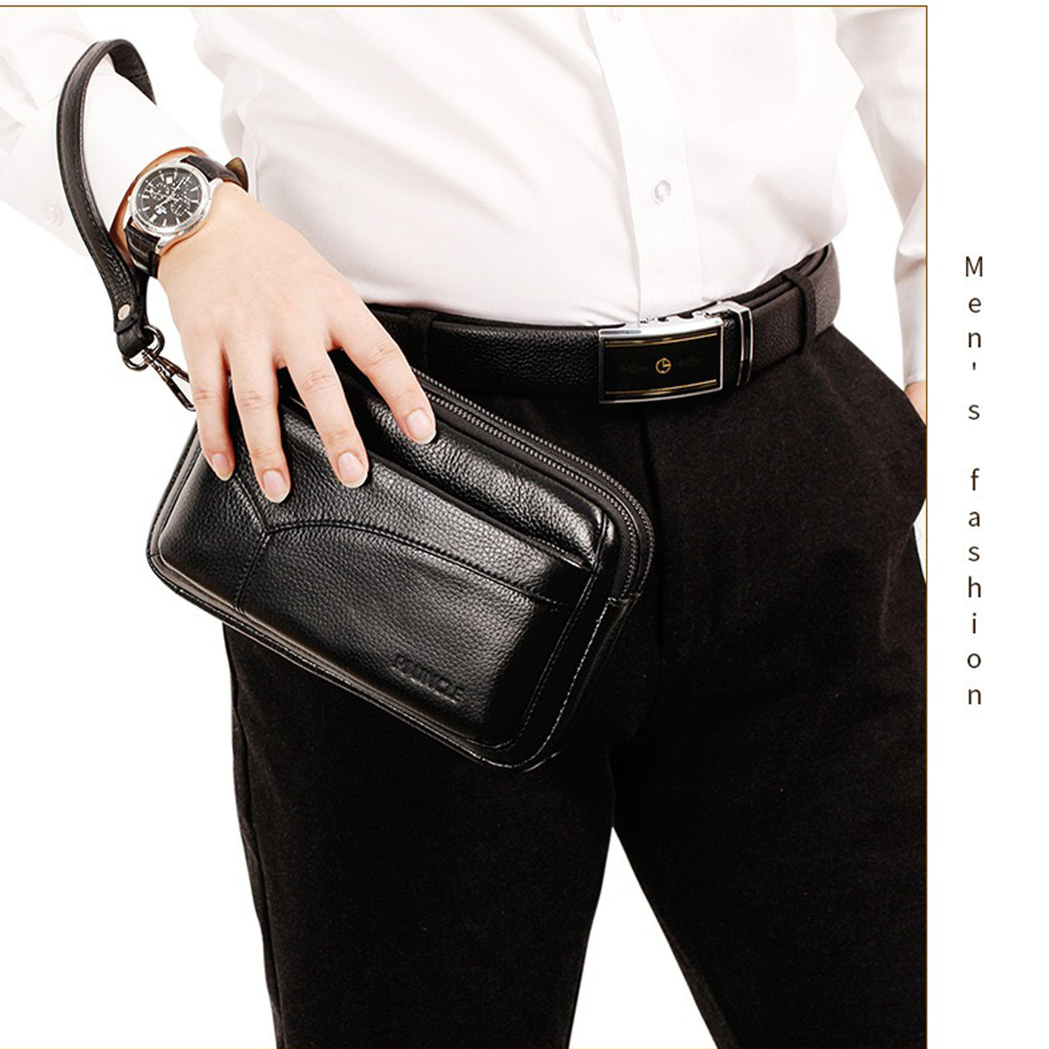 Wristlet Wallet Zipper - Pochette d'affaires en cuir véritable pour
