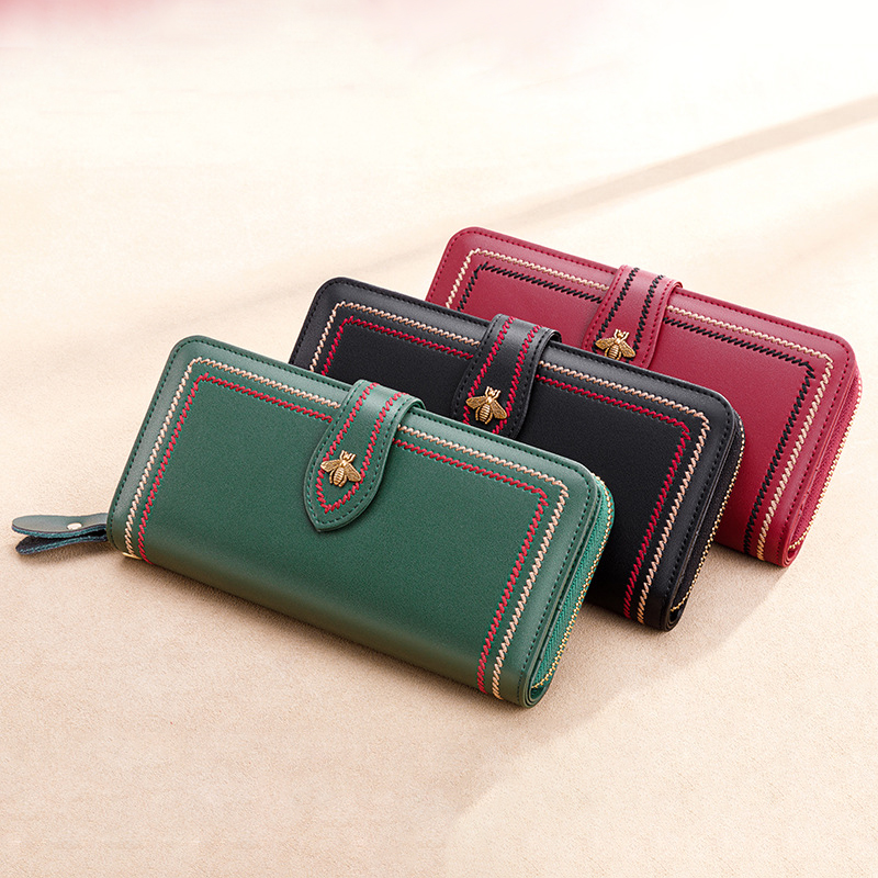 Wristlet Wallet Zipper - Portefeuilles en cuir véritable pochette pour